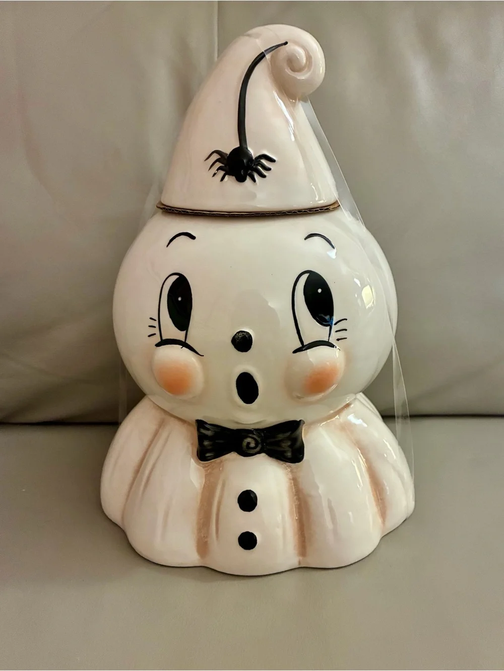 Johanna Parker Kooky Spooky Spider Ghost Canister Cookie Jar Black White New